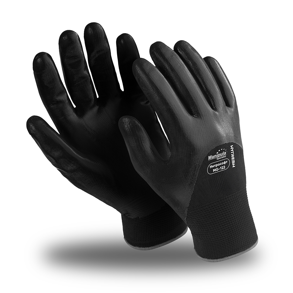 Перчатки НИТРОСОФТ (MG-122), нейлон, нитрил 3/4, оверлок, цвет черный (РФ) – 1